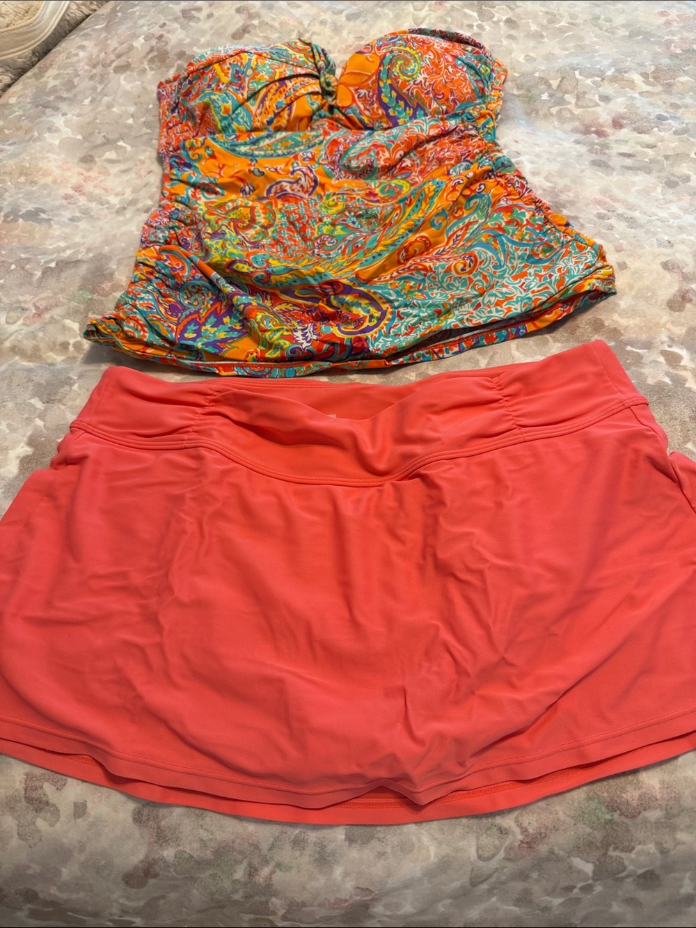 Bright Paisley Tankini Top with Coral Swim Skort